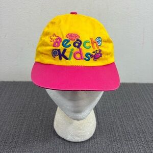 Beach Kids Baseball Hat Girls Size Small Yellow Pink Elastic Stretch Roma Kids
